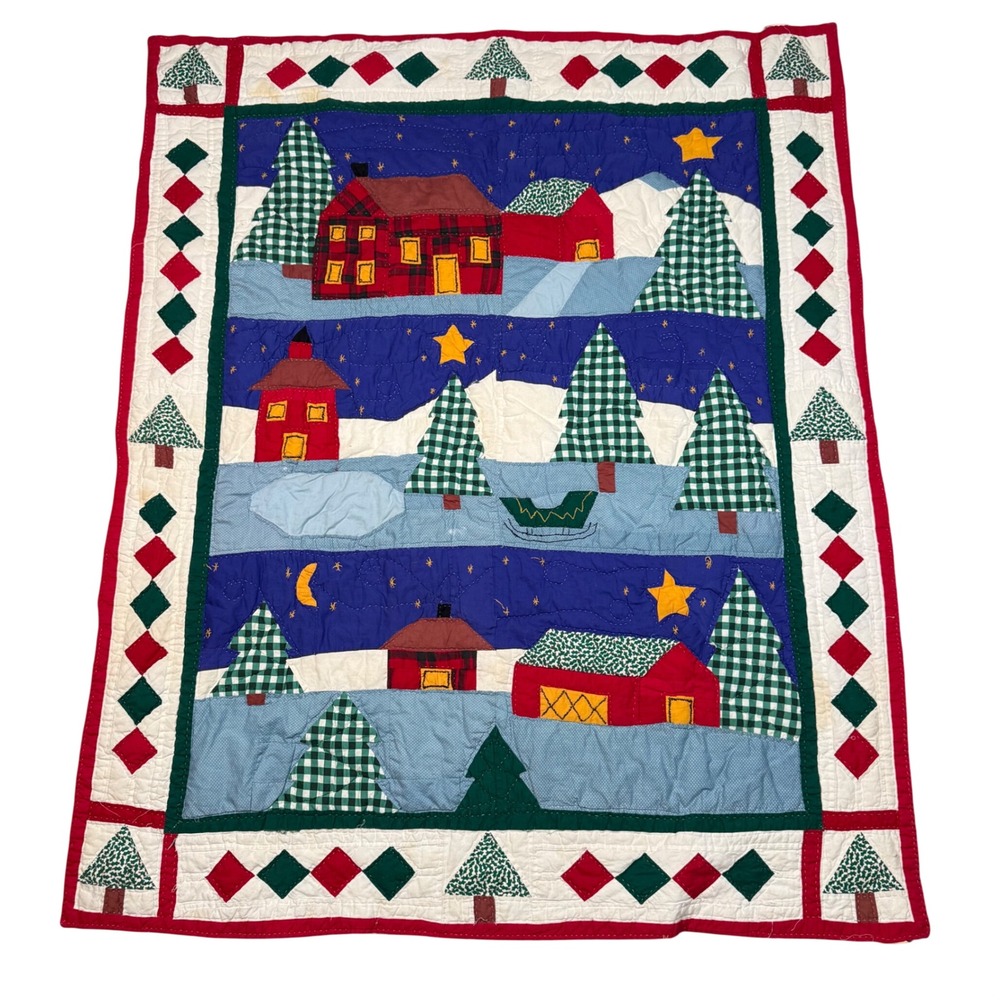 Vintage Arch Quilts Winter Village Hand Quilted Throw Wall Hanging Holiday Decor